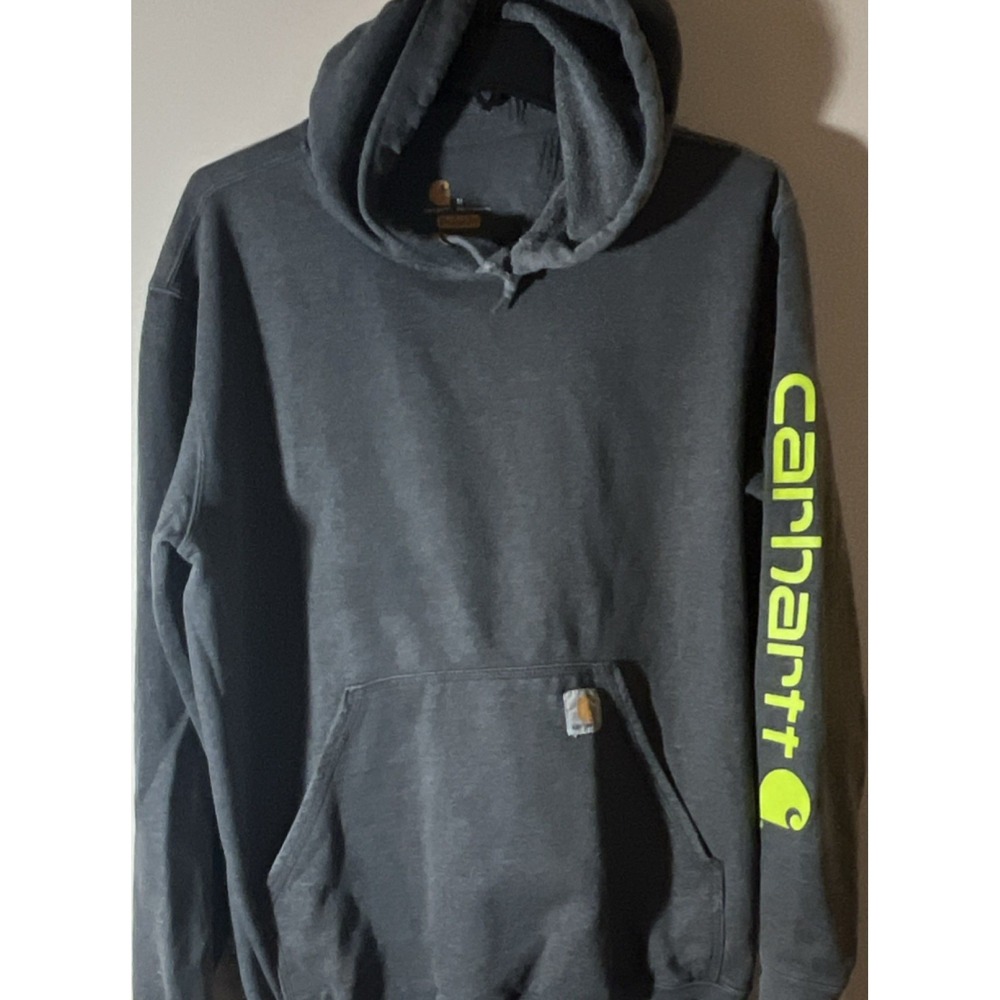 Carhartt Original Fit Mens M Gray Pullover Hoodie‎ Logo Pockets K288